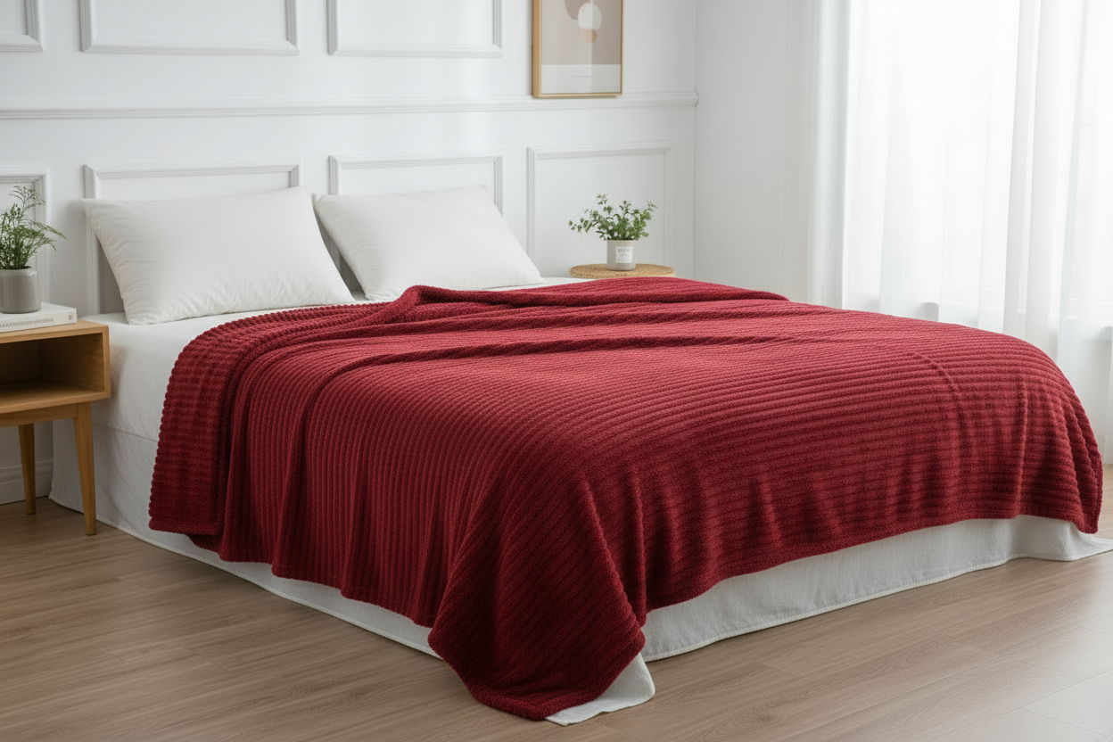Plaid Nuage Luvoria Rouge — lit blanc