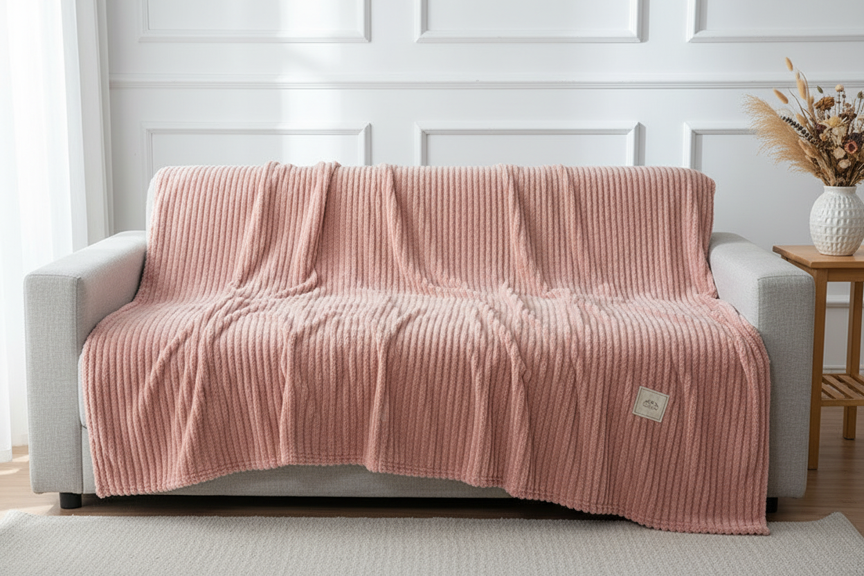 Plaid Nuage Luvoria Rose — canapé salon